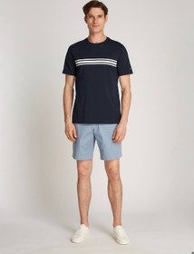 تصویر تی‌شرت راه‌راه آستین کوتاه مردانه - 100% پنبه، آبی برند Tommy Hilfiger Men's Central Chest Striped T-shirt - Cotton, Blue