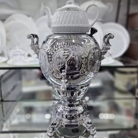 تصویر سماور گازی توپی قلم سه کاره ۶ لیتر بدنه برنجی 