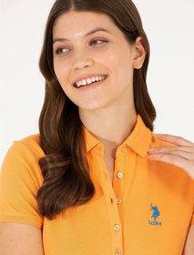 تصویر پیراهن و لباس مجلسی زنانه مینی یقه پولو آستین کوتاه نارنجی یو اس پولو 