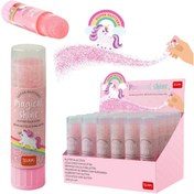 تصویر چسب ماتیکی اکلیلی شاین دار صورتی طرح یونیکورن Unicorn Glitter Magical Shine Pink Glue Stick