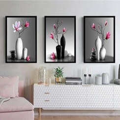 تصویر تابلو دکوراتیو هپی لند طرح گل مینیمال مشکی 1071 