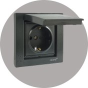 تصویر پریز ارت محافظ دار بارانی توکار | مدل آسا دلند (IP44) | مشکی Earthed Socket-Outlet With Lid and Child Protection | IP-44