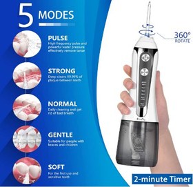 تصویر واترجت شست و شوی دهان و دندان Binefia با مخزن 300 میلی لیتری قابل حمل Cordless Water Dental Flosser for Teeth with 5 Modes, 2 in 1 Portable Oral Irrigator & Toothbrush with 6 Tips, 300ML, IPX7 Waterproof, USB Rechargeable Water Pick Teeth Cleaner for Braces & Bridges