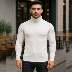 تصویر پلیور بافت یقه اسکی مردانه مدل Ersan رنگ سفید 