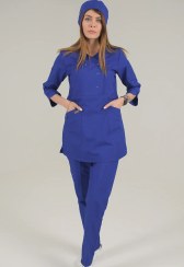 تصویر اسکراب زنانه آستین سه ربع آبی کاربنی 