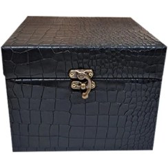 تصویر جعبه چوبی هدیه بزرگ با روکش چرم مشکی 