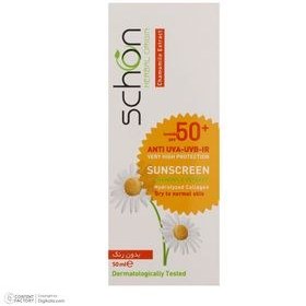 تصویر کرم ضد آفتاب شون بی رنگ مناسب پوست خشک و نرمال SPF50 Schon Sunscreen invisible Dry to Normal skin SPF50 Cream 50ml