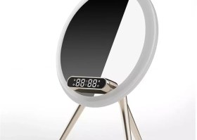 تصویر آینه رومیزی هوشمند شارژی و شارژر بی سیم چندکاره Lanlang Magic Mirror Q6 