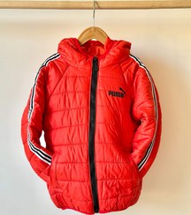 تصویر کاپشن قرمز پوما بچگانه وارداتی کلاه دار مناسب 5 تا 10 سال - سایز 