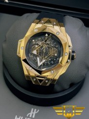 تصویر ساعت مچی مردانه هابلوت فضایی مشکی طلایی / hublot big bang 