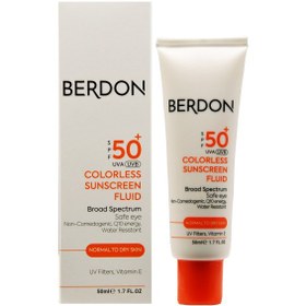 تصویر فلویید ضد آفتاب بی رنگ SPF50 پوست نرمال تا خشک بردون berdon colorless sunscreen fluid for normal to dry skin