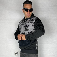 تصویر هودی مردانه اسپرت داخل کرکی مشکی | آدیداس - فری سایز مناسب L تا 2XL Men’s Hoodie sport Fleece Lined – black | Tokyo Japon