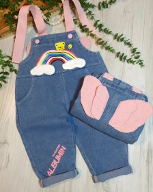 تصویر بیلر دخترانه بچگانه وارداتی اورجینال طرح بال فرشته جنس بیلر جین - سایز ۱۲ 