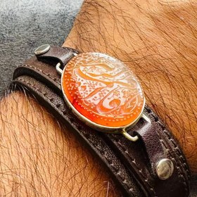 تصویر دستبند عقیق یمنی چرم طبیعی 