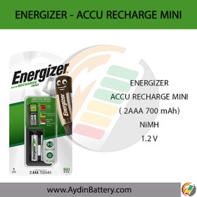 تصویر شارژر باتری سری Accu Recharge MINI بهمراه ۲ باتری AAA نیم‌قلمی ۷۰۰ میلی آمپر انرجایزر Energizer 