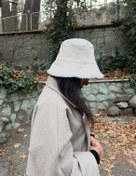 تصویر کلاه باکت دو رو ( تدی/ جیر) - سفید 