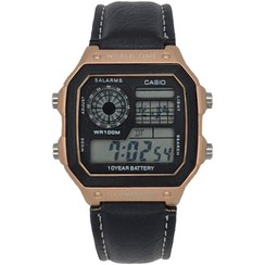 تصویر ساعت مچی مردانه کاسیو جهان نما بند چرم رز گلد Casio AE-1200WH Casio AE-1200WH-World Time rose gold