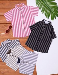 تصویر پیراهن آستین کوتاه راه راه پسرانه بچگانه سایز ۳۵ 