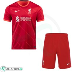 تصویر پیراهن شورت اول لیورپول با چاپ نام و شماره محمد صلاح Liverpool 2021-22 Home Soccer Jersey Kit Shirt+Short M.Salah 11 