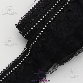 تصویر نوار گیپور پلیسه ۸ سانت لبه نگین مشکی 