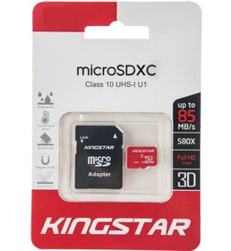 تصویر کارت حافظه microSDXC کینگ استار کلاس 10 استاندارد UHS-I U1 سرعت 85MBps همراه با آداپتور SD ظرفیت 128 گیگابایت قرمز 