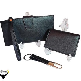 تصویر ست کیف پول و جاکلیدی و جاکارتی چرم طبیعی کد 143 wallet set