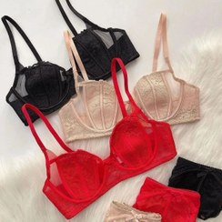 تصویر ست سوتین و شورت گیپور فنردار ماییلدا زنانه رنگ مشکی و قرمز 