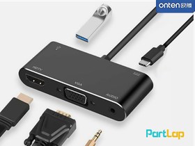 تصویر تبدیل USB TYPE-C به HDMI/VGA/USB3 و صدا مدل 9573S برای مک بوک با کیفیت 4k 