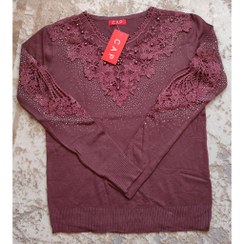 تصویر بلور گپ بافت مجلسی زنانه گیپور دار زرشکی 