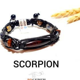 تصویر دستبند سنگی اصل عقیق با ترکیب سنگ معدنی چشم ببر دستبند عقرب SCORPION