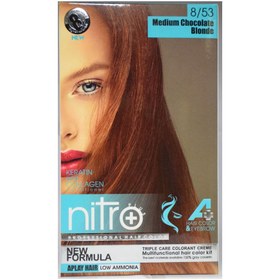 تصویر کیت رنگ مو نیترو پلاس بلوند شکلاتی متوسط شماره 8/53 Nitro Plus Hair & Eyebrow Color Kit 100ml NO 8/53