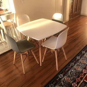 تصویر میز و صندلی ناهارخوری فایبرگلاس - طرح چوب (آنتیک) / سفید 