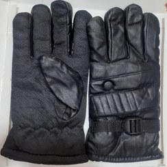 تصویر دستکش چرم مردانه اعلا تک رنگ مشکی داخل خز کف استپ دار 