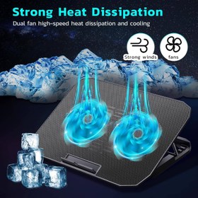 تصویر کول پد گیمینگ N11 N11 Adjustable Mute Notebook Dual Fan Cooler Desktop Laptop Cooling Stand Blue Light