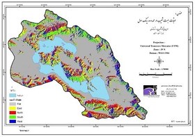 تصویر عنوان نقشه:طبقات جهت شیب در محدوده رینگ اول در طرح جامع گردشگری پایدار شهرستانهای نی ریز ، استهبان و ارسنجان 