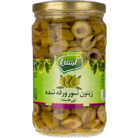 تصویر زیتون شور ورقه شده آرشیا مقدار 660 گرم Arshia Sliced Salty Olive 660gr