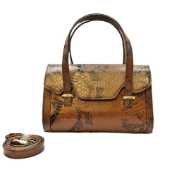 تصویر کیف مجلسی زنانه چرم طرح پیتون رنگ عسلی 