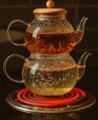 تصویر کتری و قوری پیرکس درب بامبو پاپا 