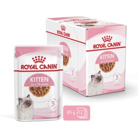 تصویر کیفیت تغذیه‌ای مخصوص بچه‌گربه‌ها در سس ۱۲ عددی ۸۵ گرمی برند royal canin Health Nutrition Kitten Chunks in Gravy 12x85g