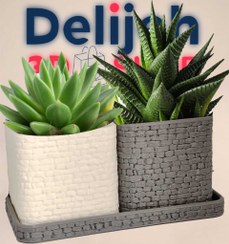 تصویر گلدان دوبل دکوراتیو بافت سنگی 