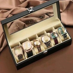 تصویر باکس ساعت ۶تایی چرم قفل دار 