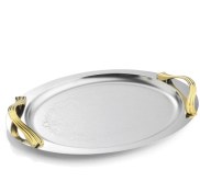 تصویر سینی بیضی دسته طلایی Wave ساده ریور کد G1537 