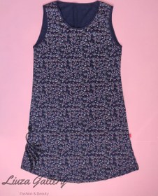 تصویر تاپ سارافون راحتی یقه گرد نیلی 