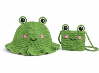 تصویر کلاه و کیف دست بافته مدل قورباغه 