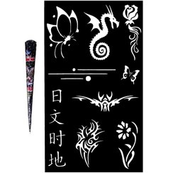 تصویر حنا طراحی و شابلون تتو موقت مدل S09 مجموعه ۱۰ عددی قهوه ای 