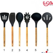 تصویر کفگیر و ملاقه یونیک مدل UN1170 دسته چوبی سیلیکونی 