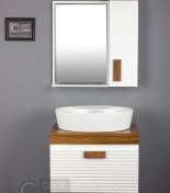 تصویر روشویی کابینتی و آینه باکس طرح بامبو سفید چوب پایتال چینی کرد 