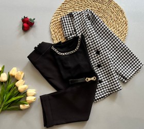 تصویر ست پوشاک دخترانه ۴ تیکه مجلسی با شلوار مازراتی و کمربند 