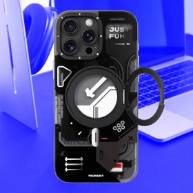 تصویر قاب یانگ کیت/youngkit مدل Cyberpunk 360° Rotation Ring Stand Case مگ سیف ساپورت رنگ مشکی/دودی 