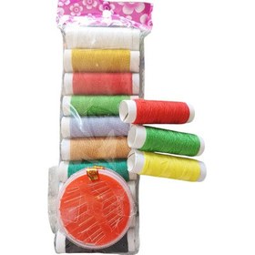 تصویر ست خیاطی کاربردی | ۱۰ قرقره نخ رنگی + ۸ عدد سوزن باکیفیت 